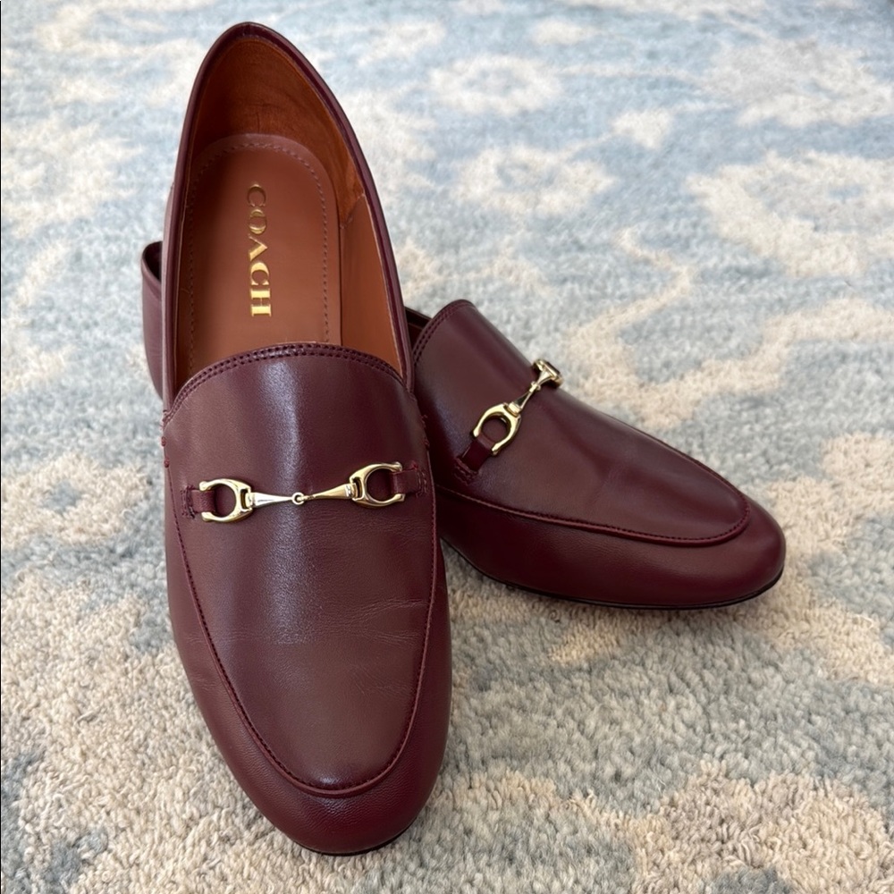 Coach Haley Leather Loafers with Horsebit Gold Detail in Burgundy Wine Size 10